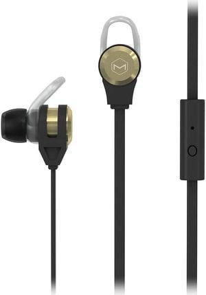MQbix MQET39GLD AeroFones Platinum2 Secure-Fit Earphones with Tangle-Free Flat Cable, Mic Gold
