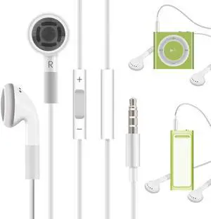 Jelanry 3.5mm Earphone Earbuds Headphones with Remote for Shuffle 2 3 4 5 6, Touch 2G 3G 4G 5G Classic nano6 - White