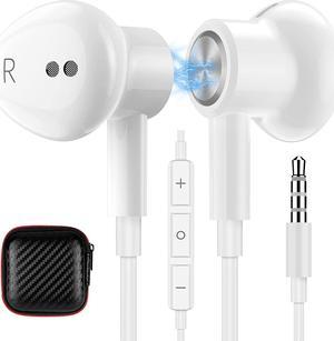 TITACUTE 35mm Earbuds Noise Canceling Headphones with Microphone Magnetic inEar Wired Stereo Jack Earphones for Google Pixel 4a 3a XL 5a 5g Samsung S10 S9 S8 Galaxy A52 A51 A12 iPhone 6 6s PS5 White