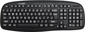 EZsee by DC Large Print English USB Wired Computer Keyboard with White Jumbo Oversized Letters on Black Keys