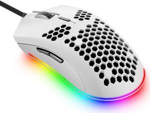 Lightweight Wired Gaming Mouse with 7 Button 26RGB Backlit Programmable Driver PAW3325 12000 DPI Optical Sensor Ultralight Ergonomic 65G Honeycomb Shell Ultraweave Cable for PC Xbox PS4 Gamer(White)