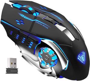 AULA SC100 LED Wireless Gaming Mouse, 2.4G Cordless USB Rechargeable Computer Mice, Black