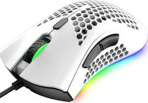 eConnect M7 Gaming Mouse with RGB Lamp Effect,79G Lightweight Honeycomb Shell,Ultralight Ultraweave Cable,Pixart 3325 12000 DPI PC Gaming Mice for PC Gamers and Xbox and PS4 Users(White)