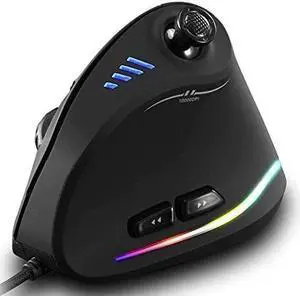 ZEERKEER Ergonomic Vertical Mouse, RGB Wired Vertical Gaming Mouse with Joystick, 10000 Max DPI and 11 Programmable Buttons for Gamers, Computer