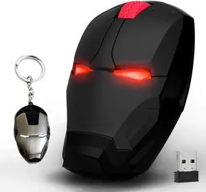 Ergonomic Wireless Mouse Cool Iron Man Mouse 2.4G Portable Mobile Computer Click Silent Mouse Optical Mice with USB Receiver, Black or Golden for Notebook PC Laptop Computer Mac Book, Add a Keychain