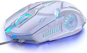 Gaming Mouse Wired USB Computer Mice for Game & Daily Chroma RGB Backlit 4 Adjustable DPI Up to 3200 DPI Comfortable Grip Ergonomic Mice for PC Laptop Mac Windows (White)