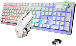 Wireless Gaming Keyboard and Mouse Combo with Mouse Pad, Rainbow LED  Backlit Rechargeable Battery Mechanical Ergonomic Feel Dustproof 7 Color  Backlit Mute Mice for Computer for Mac for PC Gamer 