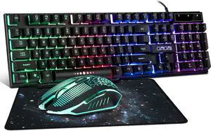Gaming LED Wired Keyboard and Mouse Combo with Emitting Character 3600DPI 2 Side Button USB Mouse Rainbow Backlit Mechanical Feeling Compatible with PC Raspberry Pi Mac Xbox one ps4 with Mousepad Gaming LED Wired Keyboard and Mouse Combo with Emitting Character 3600DPI 2 Side Button USB Mouse Rainbow Backlit Mechanical Feeling Compatible with PC Raspberry Pi Mac Xbox one ps4 with Mousepad