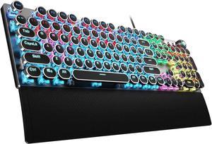 AULA F2088 Typewriter Style Mechanical Gaming Keyboard Blue Switches,Rainbow LED Backlit,Removable Wrist Rest,Media Control Knob,Retro Punk Round Keycaps,USB Wired Computer Keyboard