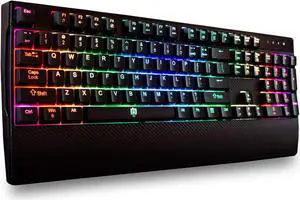 Deco Gear Mechanical Gaming Keyboard, Anti-Ghosting, Ergonomic Fixed Palm Rest, Full Customizable RGB Backlit, Carbon Fiber Design, Outemu Blue Switch, Wired, Black