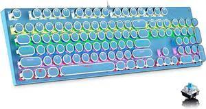 Gaming Keyboard,Retro Punk Typewriter Style,104 Keys Mechanical Keyboard Blue Switch with 9 True RGB Backlight Modes,Gaming and Office use, Round Keycaps for Windows/Mac/PC