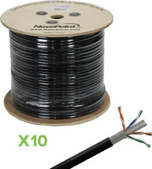 NavePoint CAT6 UTP Outdoor Direct Burial LDPE Ethernet Cable 500 FT 10-Pack Black