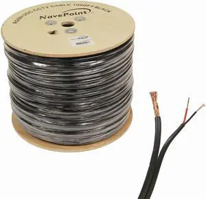 NavePoint 1000ft RG59 Siamese 20AWG 18/2 CCTV Bulk Wire Security Camera Video Cable Black