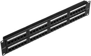 Navepoint 48-Port Cat6 UTP Unshielded Patch Panel For 19-Inch Wallmount Or Rackmount Ethernet Network 2U Black