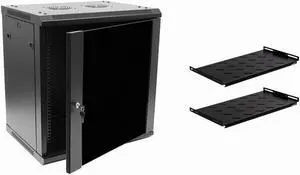 Navepoint 12U Wallmount Networking Cabinet 450mm Depth with Shelves, Fans