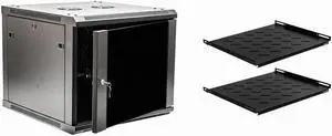 Navepoint 9U Wallmount Networking Cabinet 600mm Depth with Shelves, Fans
