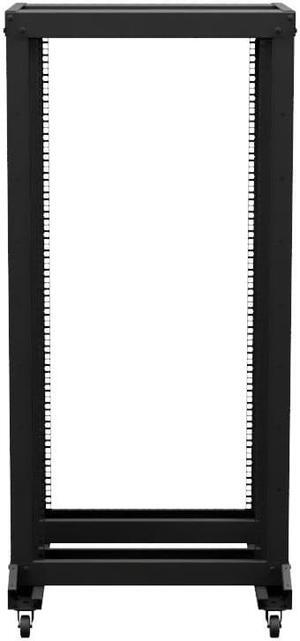 NavePoint 4-Post Adjustable Rack, 25U, Cage Nuts, Includes Casters, Black, SRB Series