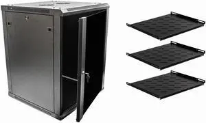 Navepoint 15U Wallmount Networking Cabinet 600mm Depth with Shelves, Fans