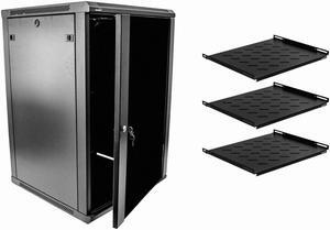 Navepoint 18U Wallmount Networking Cabinet 600mm Depth with Shelves, Fans