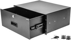 Navepoint Rack Mount Drawer For 19-Inch Server Cabinet Case Or DJ With Lock And Key 4U Black