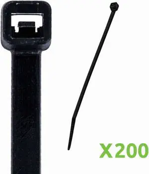 NavePoint 12 Inch Nylon UV Resistant Cable Wire Zip Tie 40 lbs - Black 200 Pack Lot Pcs Qty