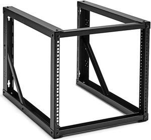 NavePoint 9U Wall-Mount Open Frame Network Equipment Rack, 24.81 Inch Depth, AV Rack, Home Network, 19" Rack-Mount Equipment, Includes Built-In Cable Management Slots, Server Rack, Steel, Black