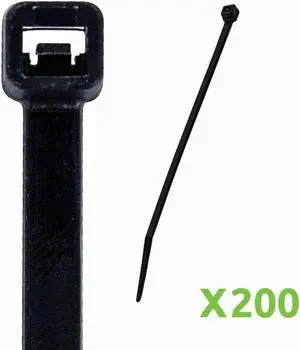NavePoint 12 Inch Nylon UV Resistant Cable Wire Zip Tie 120 lbs - Black 200 Pack Lot Pcs Qty