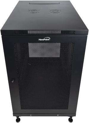NavePoint 18U Rack Enclosure Server Cabinet Mid Depth 33" Deep Perforated Door Lock and Casters Black