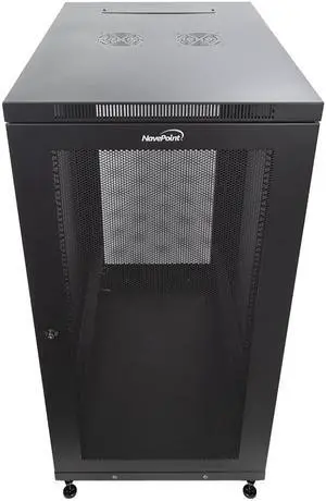 NavePoint 24U Rack Enclosure Server Cabinet Mid Depth 33" Deep Perforated Door Lock and Casters Black