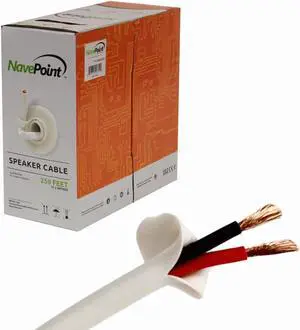NavePoint 250ft In Wall Audio Speaker Cable Wire CL2 12/2 AWG Gauge 2 Conductor Bulk White