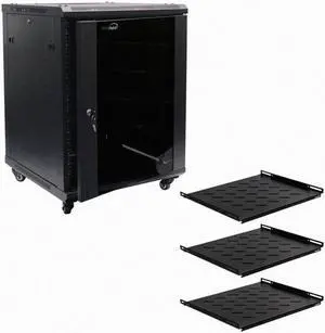 Navepoint 15U Audio Video A/V Cabinet 600mm Depth - Casters, Shelves, Fans
