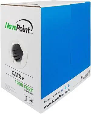 NavePoint CAT5e Cable CMR Riser UTP 24AWG 350MHz Network Ethernet 1000FT Black Bulk
