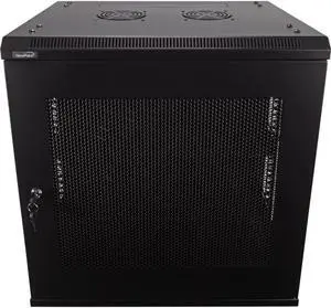 Navepoint 12U Wallmount Networking Perforated Cabinet 450mm Depth with Shelves, Fans