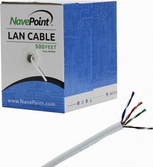 NavePoint CAT5e UTP Bulk (CCA) Ethernet Network Cable Solid 24AWG RJ45 LAN Wire 500FT White