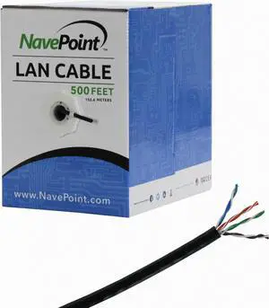 NavePoint CAT5e UTP Bulk (CCA) Ethernet Network Cable Solid 24AWG RJ45 LAN Wire 500FT Black