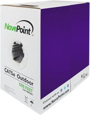 NavePoint CAT5e UTP Outdoor Direct Burial LDPE Ethernet Cable 500 FT Black
