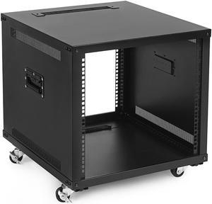 NavePoint 9U Portable Rolling Network Rack, Adjustable Depth 2.5 to 22.6 Inches, Top and Bottom Cable Management, Built-In Handles, Locking Swivel Caster Wheels, Audio Video, Telecom, Equipment Rack