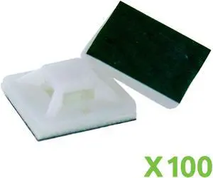 NavePoint Self Adhesive 20mm x 20mm Zip Tie Mount Base Clip Holder Mounting Pad White x100