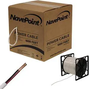 NavePoint 1000ft In Wall Power Cable 18AWG 18/2 CCTV Bulk Security Camera Power CCA White