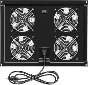 NavePoint 42U Cabinet Top Mount Fan Panel, Panel Includes, 4 Fans, Server Cooling System, 110 50/60Hz, 6ft Input Cord Length, Noise Level 43db-A to 47db-A Max Steel with Powder Coated, Rocker Switch