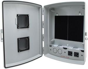 NavePoint 14x10x04 ABS Plastic Weatherproof Indoor/Outdoor IP24 NEMA 3R Enclosure, Hook & Loop Mounting, Vent Lid 120 VAC outlets, Gray