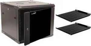Navepoint 9U Wallmount Networking Enclosure 600mm Depth with Shelves, Fans