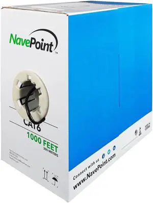 NavePoint CAT6 1000FT UTP CCA Cable Solid 23AWG Black 550MHz Network Ethernet Bulk Wire LAN