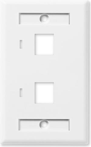 NavePoint Keystone Jack Wall Plate 2-Port, Low Profile, Single Gang, White, 10-Pack
