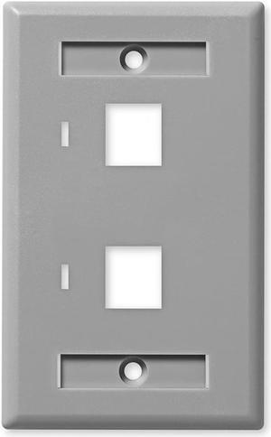NavePoint Keystone Jack Wall Plate 2-Port, Low Profile, Single Gang, Gray, 10-Pack