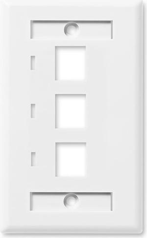 NavePoint Keystone Jack Wall Plate 3-Port, Low Profile, Single Gang, White, 10-Pack