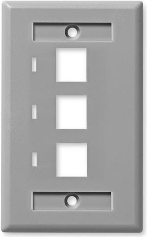 NavePoint Keystone Jack Wall Plate 3-Port, Low Profile, Single Gang, Gray, 10-Pack