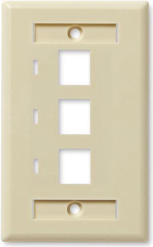 NavePoint Keystone Jack Wall Plate 3-Port, Low Profile, Single Gang, Ivory, 10-Pack