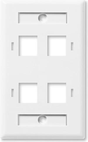 NavePoint Keystone Jack Wall Plate 4-Port, Low Profile, Single Gang, White, 10-Pack