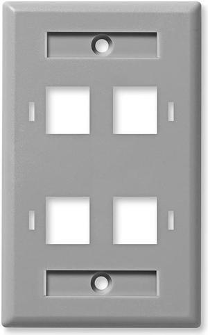 NavePoint Keystone Jack Wall Plate 4-Port, Low Profile, Single Gang, Gray, 10-Pack